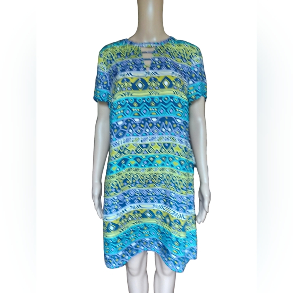 Alice & Trixie Womens Short Sleeved Silk Shift Dress Knee Length Size Large
